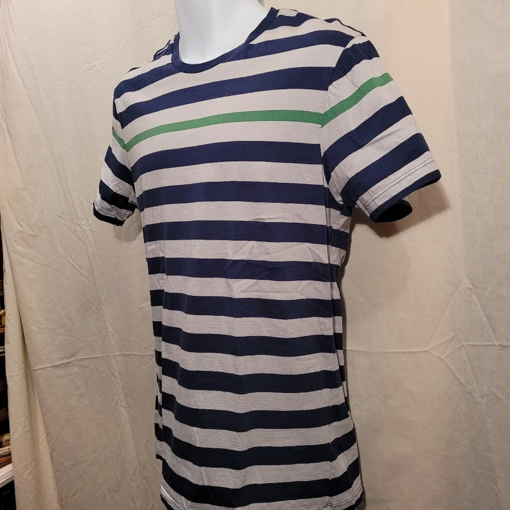 Banana Republic Navy, White & Green Striped Short Sleeve Tee